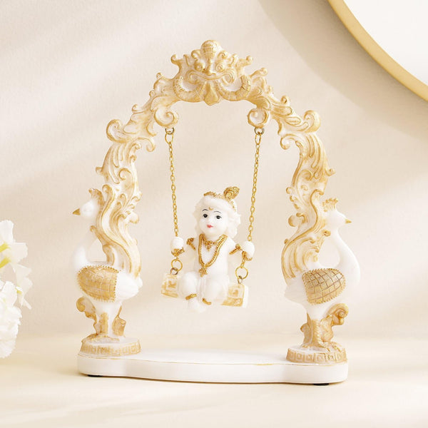 India Lord Krishna on Swing Idol | Bal Gopal Jhula Murti for Janmashtami, Home Temple & Gift | Baby Krishna Decorative Statue for Pooja,...