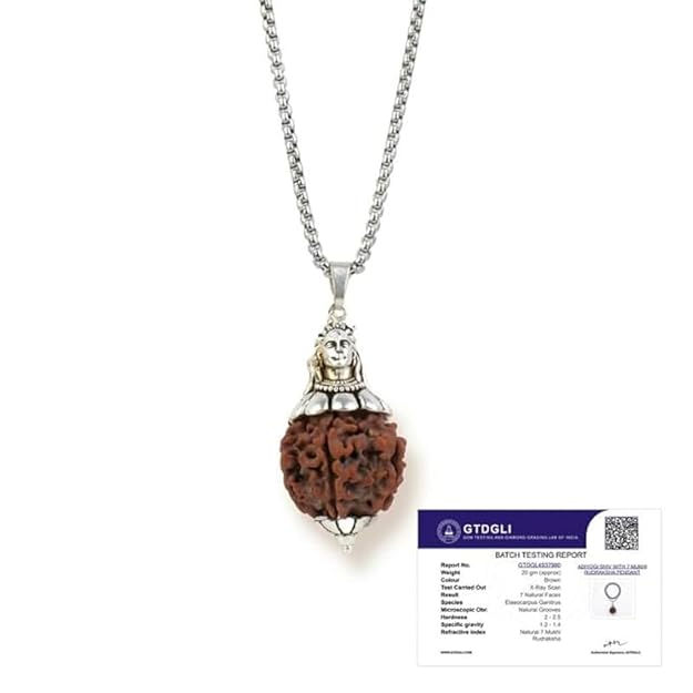 Shiv 7 Mukhi Rudraksha Pendant | Original Rudraksha Bead for Wealth, Mental Peace & Protection | Spiritual Jewellery for Women & Men | Gift for Man & Woman