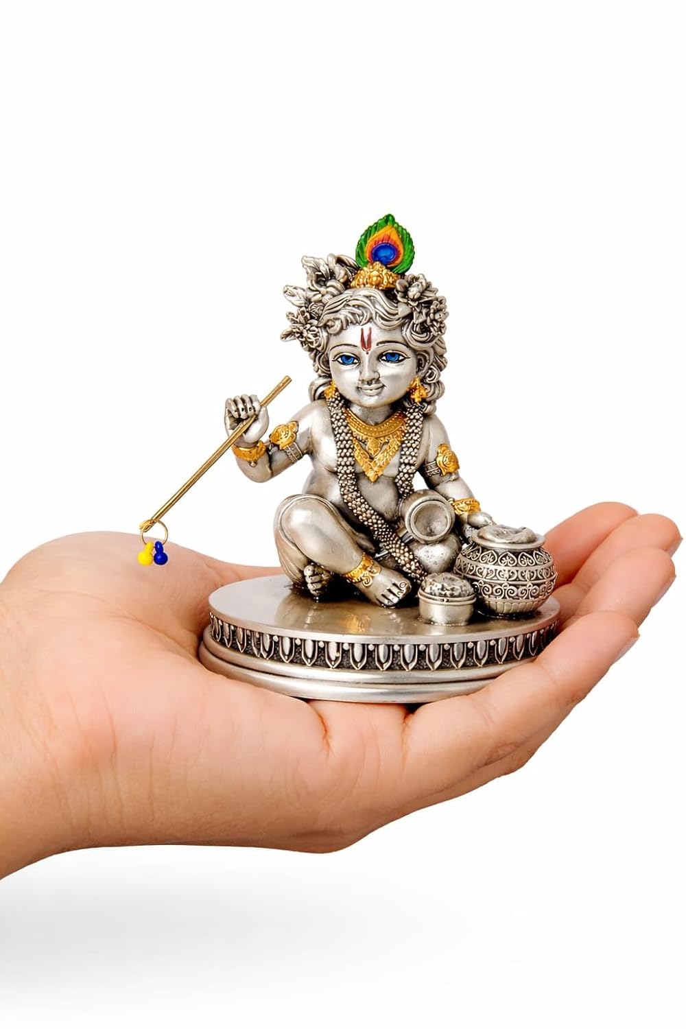Laddu Gopal Murti - 999 Silver Plated Bal Krishna Idol for Home Temple & Pooja Room - Ideal for Janmashtami, Housewarming