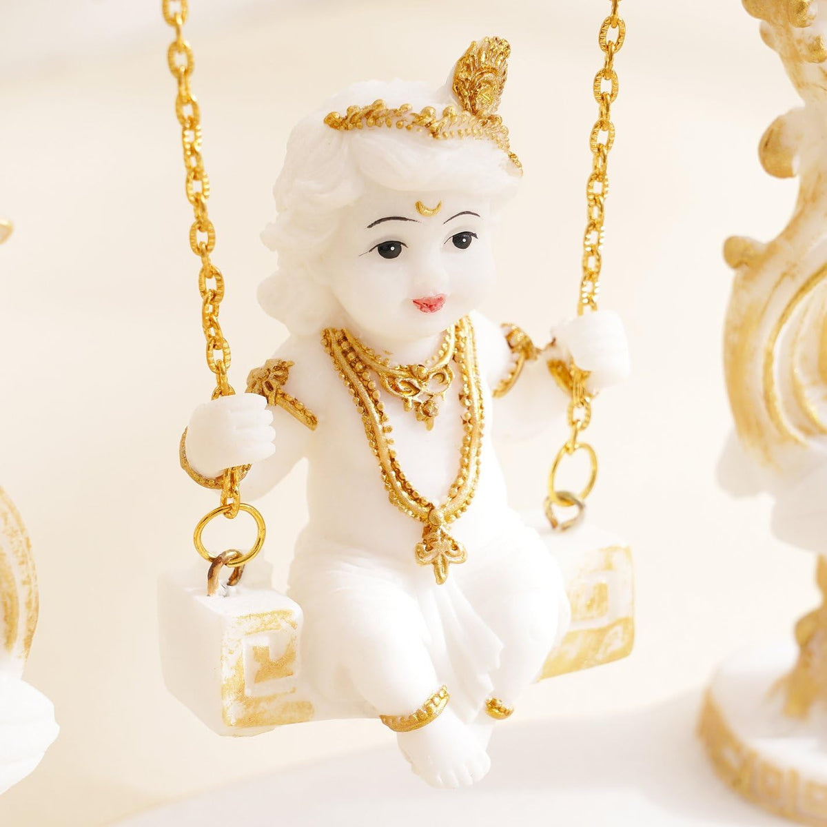India Lord Krishna on Swing Idol | Bal Gopal Jhula Murti for Janmashtami, Home Temple & Gift | Baby Krishna Decorative Statue for Pooja,...