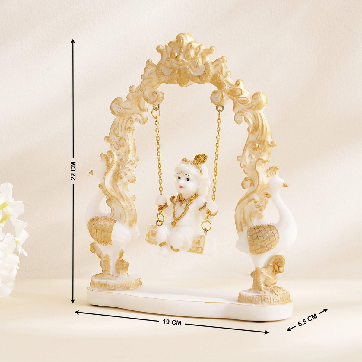India Lord Krishna on Swing Idol | Bal Gopal Jhula Murti for Janmashtami, Home Temple & Gift | Baby Krishna Decorative Statue for Pooja,...