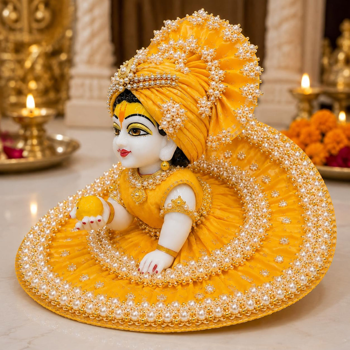 KRISHNAGALLERY1 Laddu Gopal Kanha ji Fancy Dress Poshak Yellow Color with Maching Pagdi for Janmashtami Size 0 No