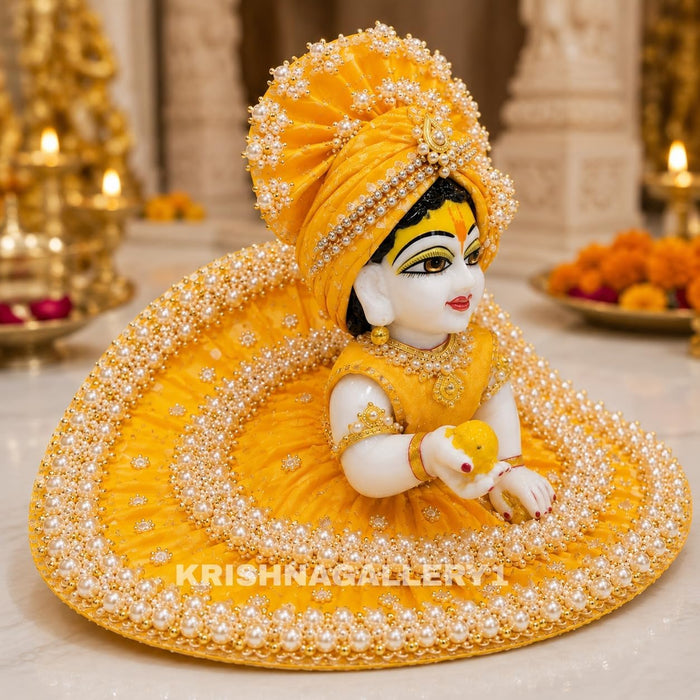 KRISHNAGALLERY1 Laddu Gopal Kanha ji Fancy Dress Poshak Yellow Color with Maching Pagdi for Janmashtami Size 0 No