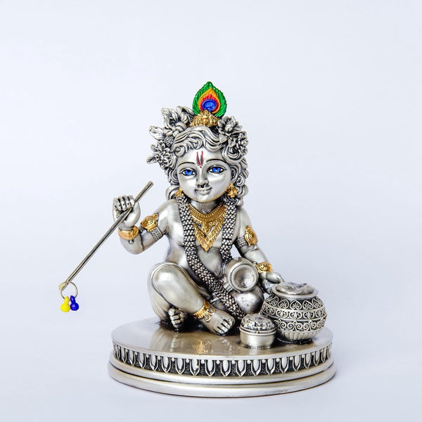 Laddu Gopal Murti - 999 Silver Plated Bal Krishna Idol for Home Temple & Pooja Room - Ideal for Janmashtami, Housewarming