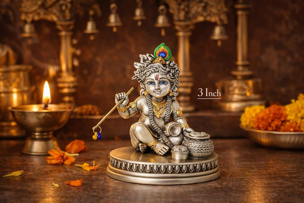 Laddu Gopal Murti - 999 Silver Plated Bal Krishna Idol for Home Temple & Pooja Room - Ideal for Janmashtami, Housewarming