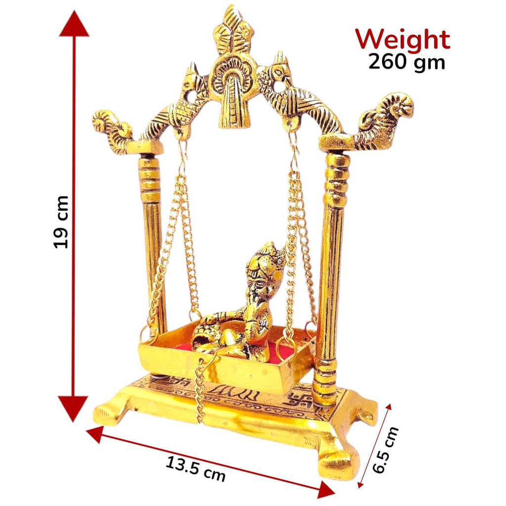 Gopal on Jhulla Palana Metal Statue Gold Plated Decor Your Home,Office Metal Krishna Murti,Showpiece Figurines,Religious Idol Gift