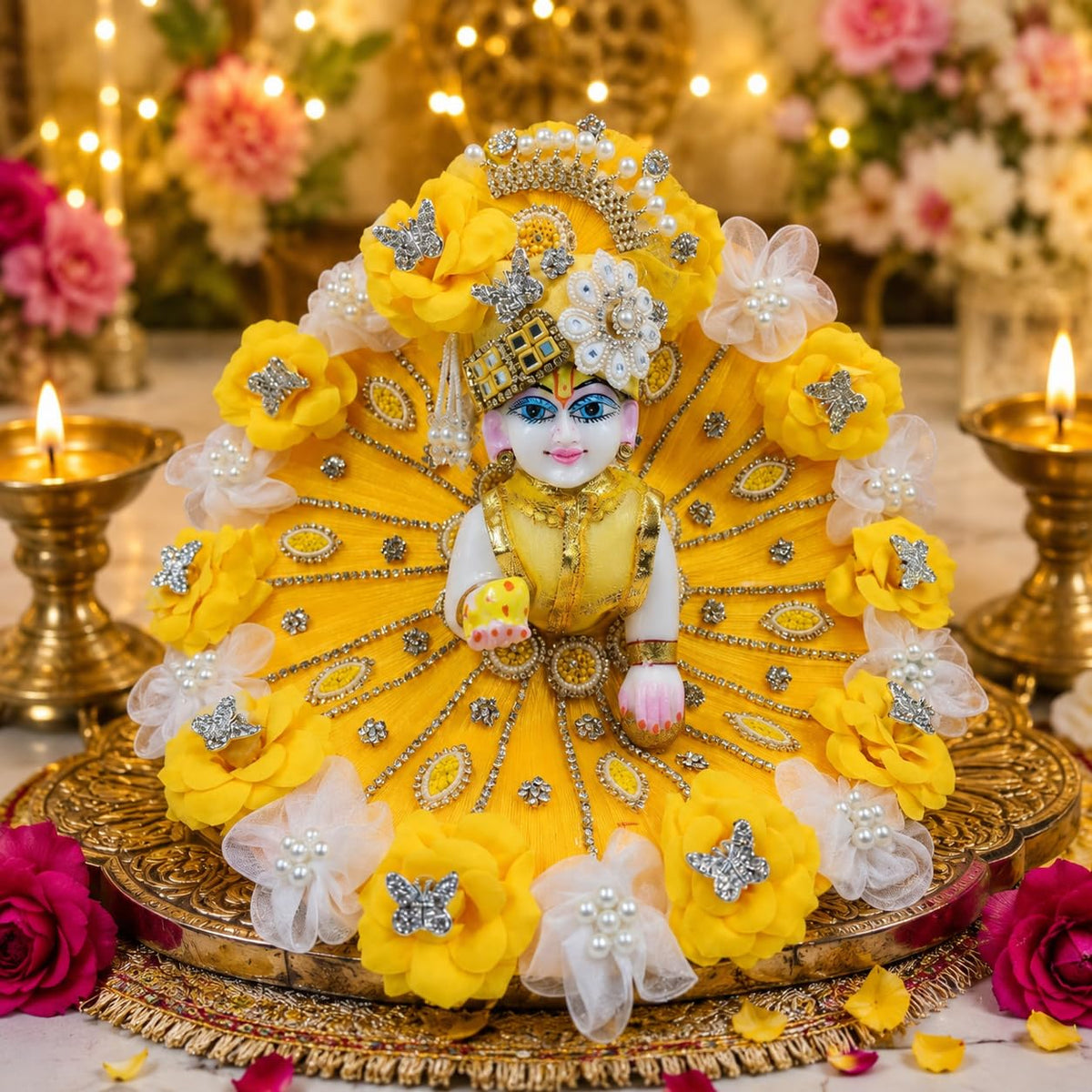 lticolor, Floral Design with Pearl Embellishments, Janmashtami Special Outfit (dress04, Size 0)