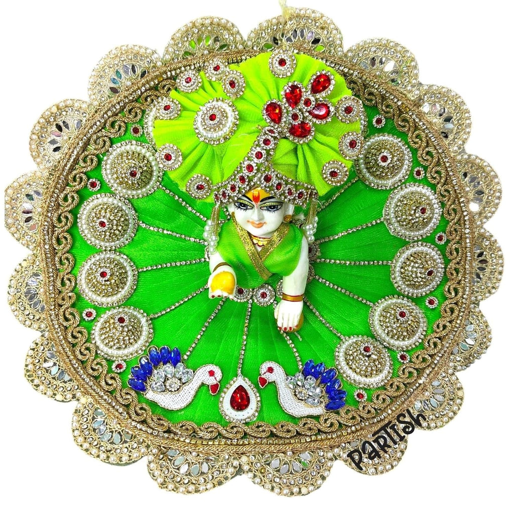 Premium Laddu Gopal Dress with Matching Pagdi | Festive Janmashtami Special Designer Poshak for Kanha Ji/Bal Gopal/Thakur Ji (Green, Size 5)