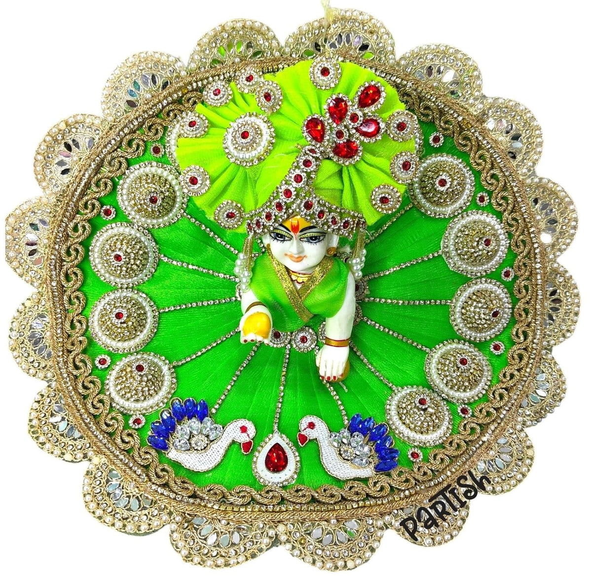 Premium Laddu Gopal Dress with Matching Pagdi | Festive Janmashtami Special Designer Poshak for Kanha Ji/Bal Gopal/Thakur Ji (Green, Size 5)