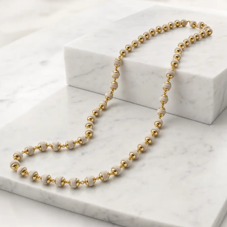 Gold-Plated Tulsi Mala – 60 Beads, 5-6 mm, Peace & Protection