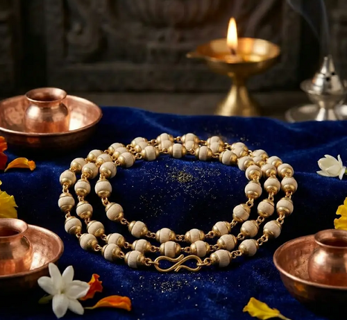 Gold-Plated Tulsi Mala – 60 Beads, 5-6 mm, Peace & Protection