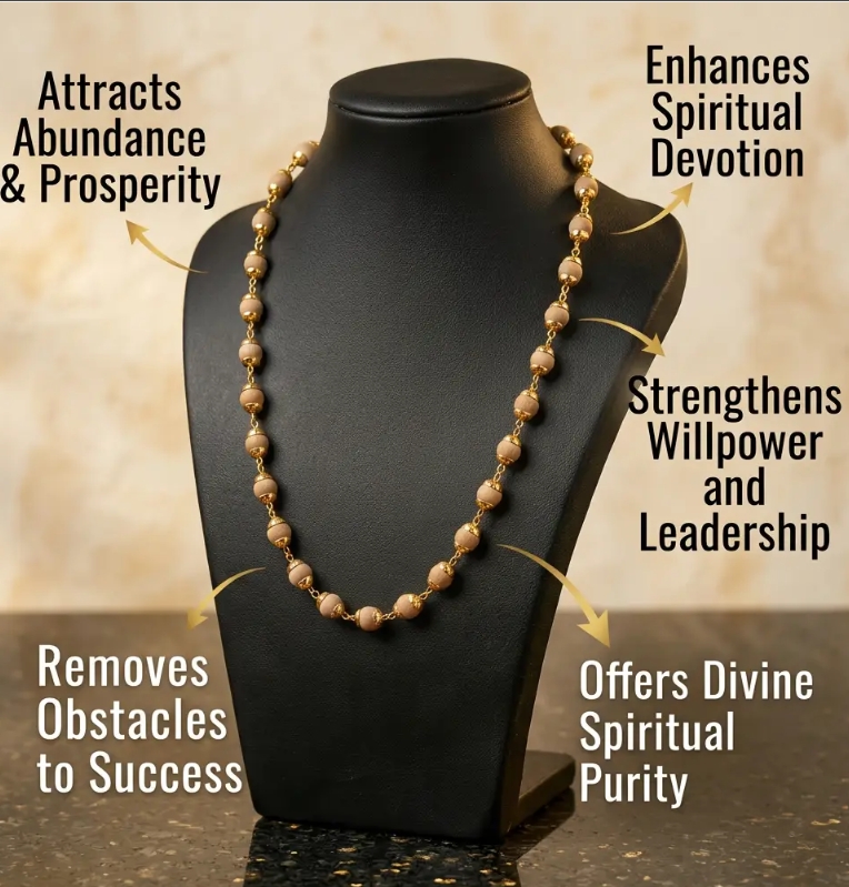 Gold-Plated Tulsi Mala – 60 Beads, 5-6 mm, Peace & Protection